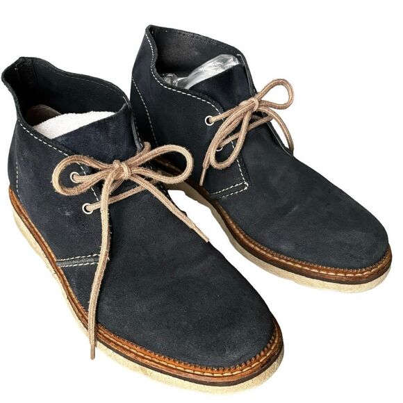 CLARKS Dark Blue Suede Chukka Boots Men’s Size 9 Lace Up Cream Laces Stitching main image 9